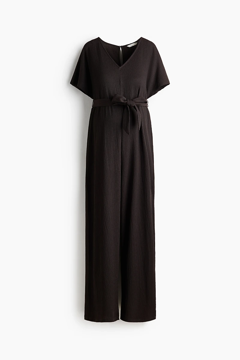 MAMA Short-sleeved tie-belt jumpsuit