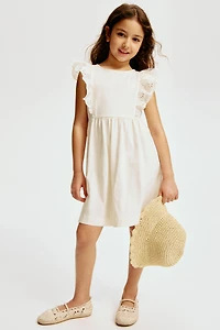Flounce-Trimmed Cotton Dress