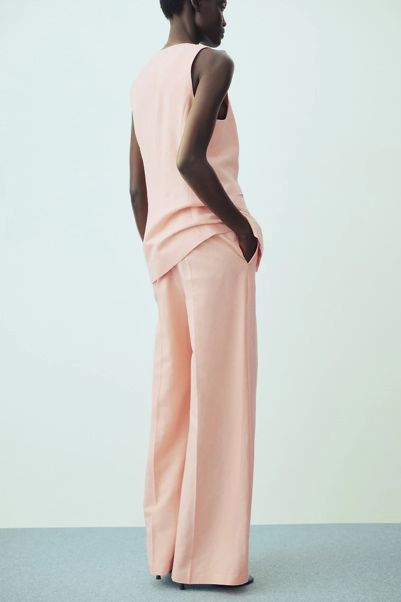 Wide linen-blend trousers