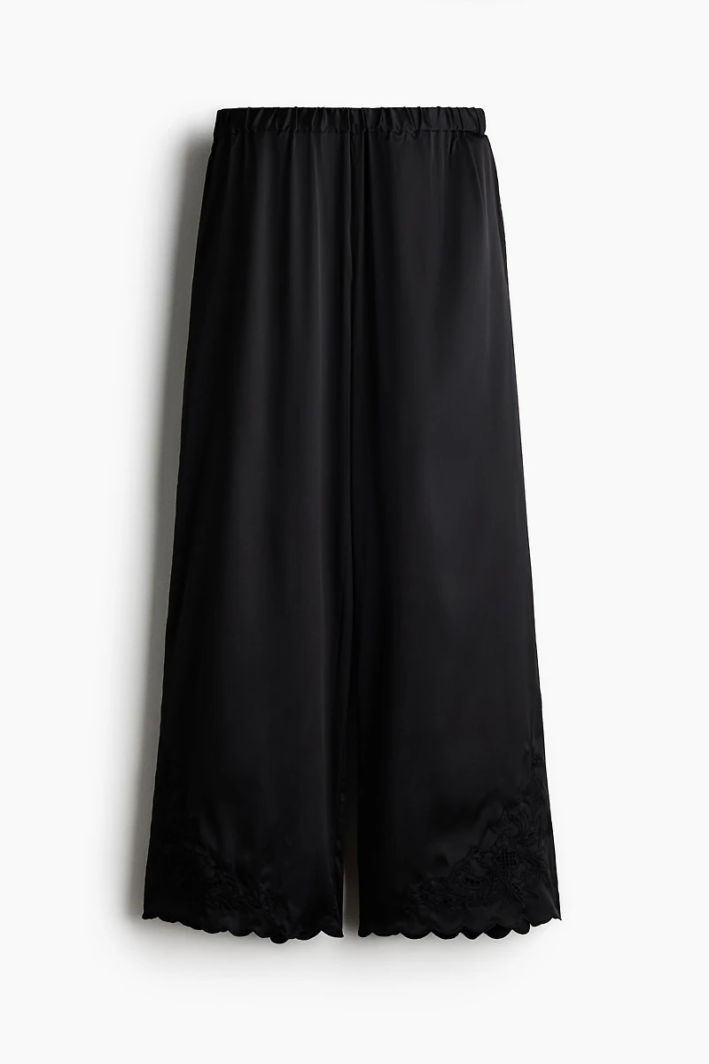 Embroidered Satin Pants