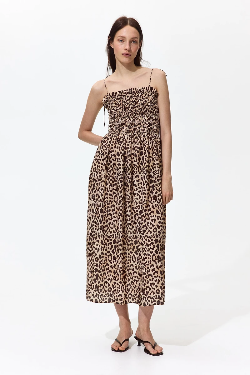 Smocked-Bodice Tie-Strap Dress