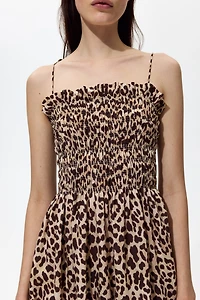 Smocked-Bodice Tie-Strap Dress