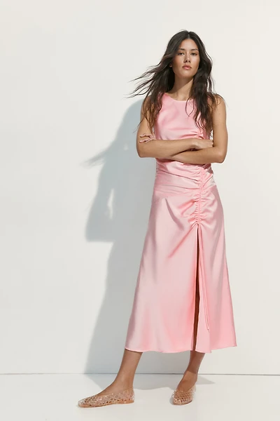 Drawstring-Detail Satin Dress