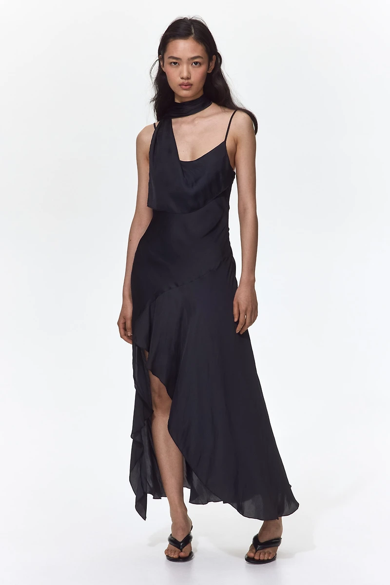 Scarf-Detail Satin Dress
