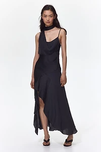 Scarf-Detail Satin Dress