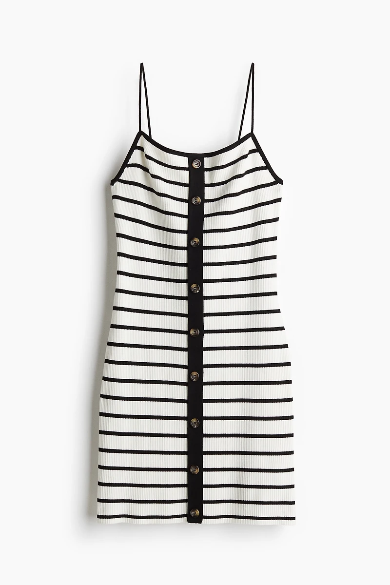 Button-Front Rib-Knit Dress
