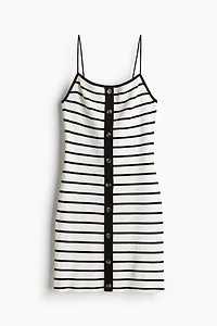 Button-Front Rib-Knit Dress