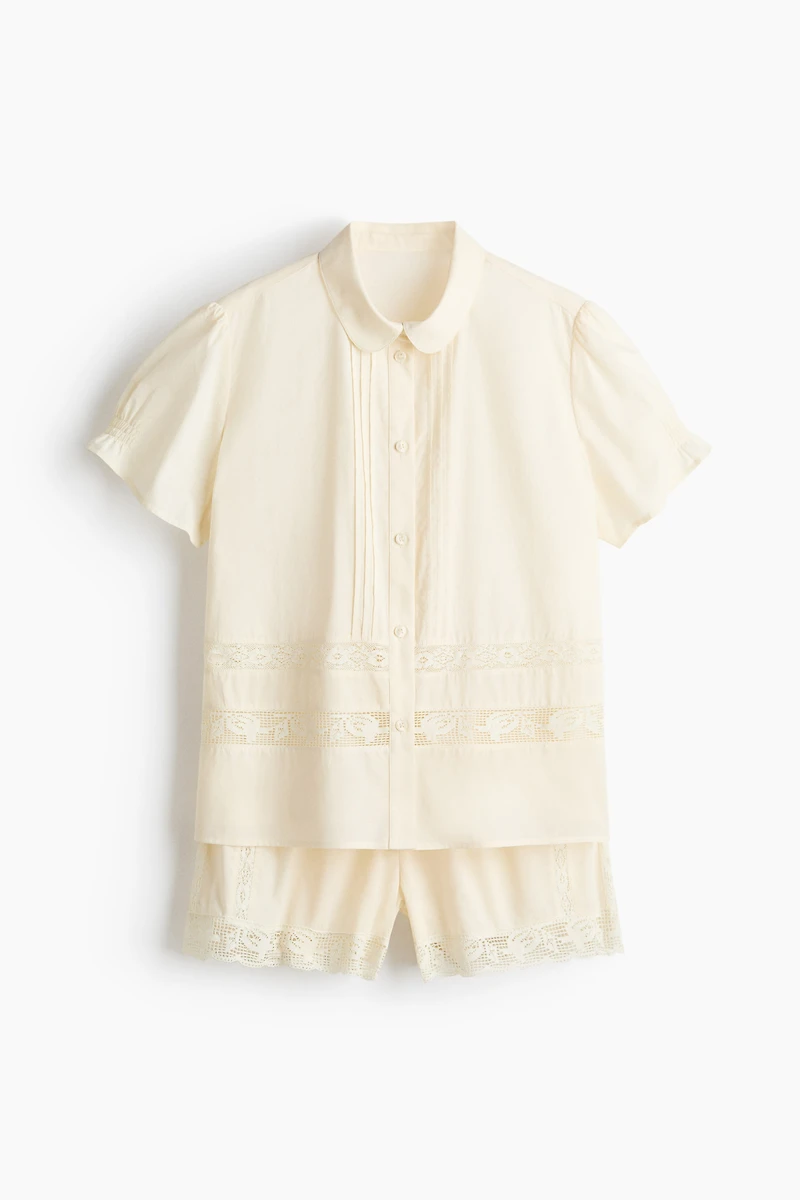 Lace-inset cotton pyjamas