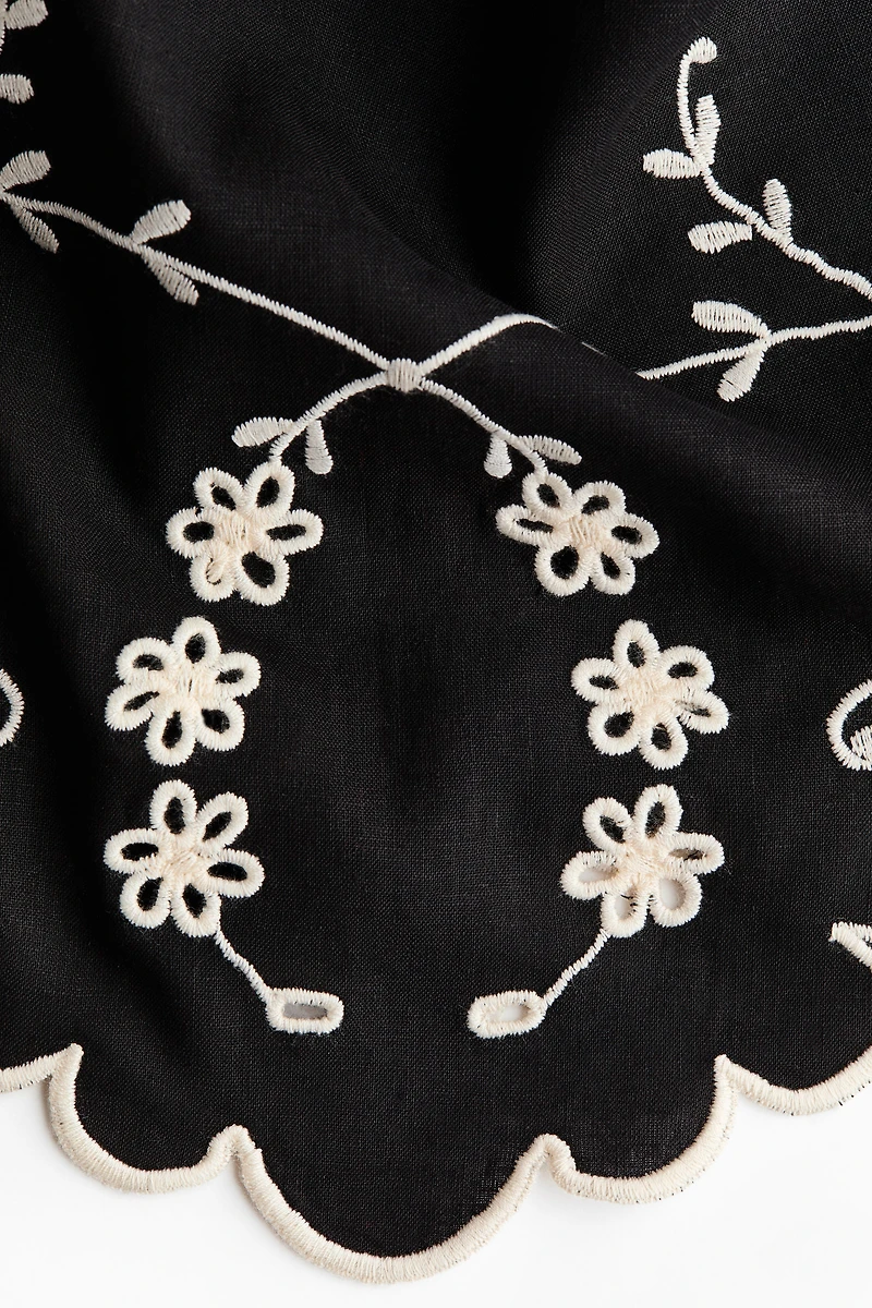 Embroidered Linen-Blend Top