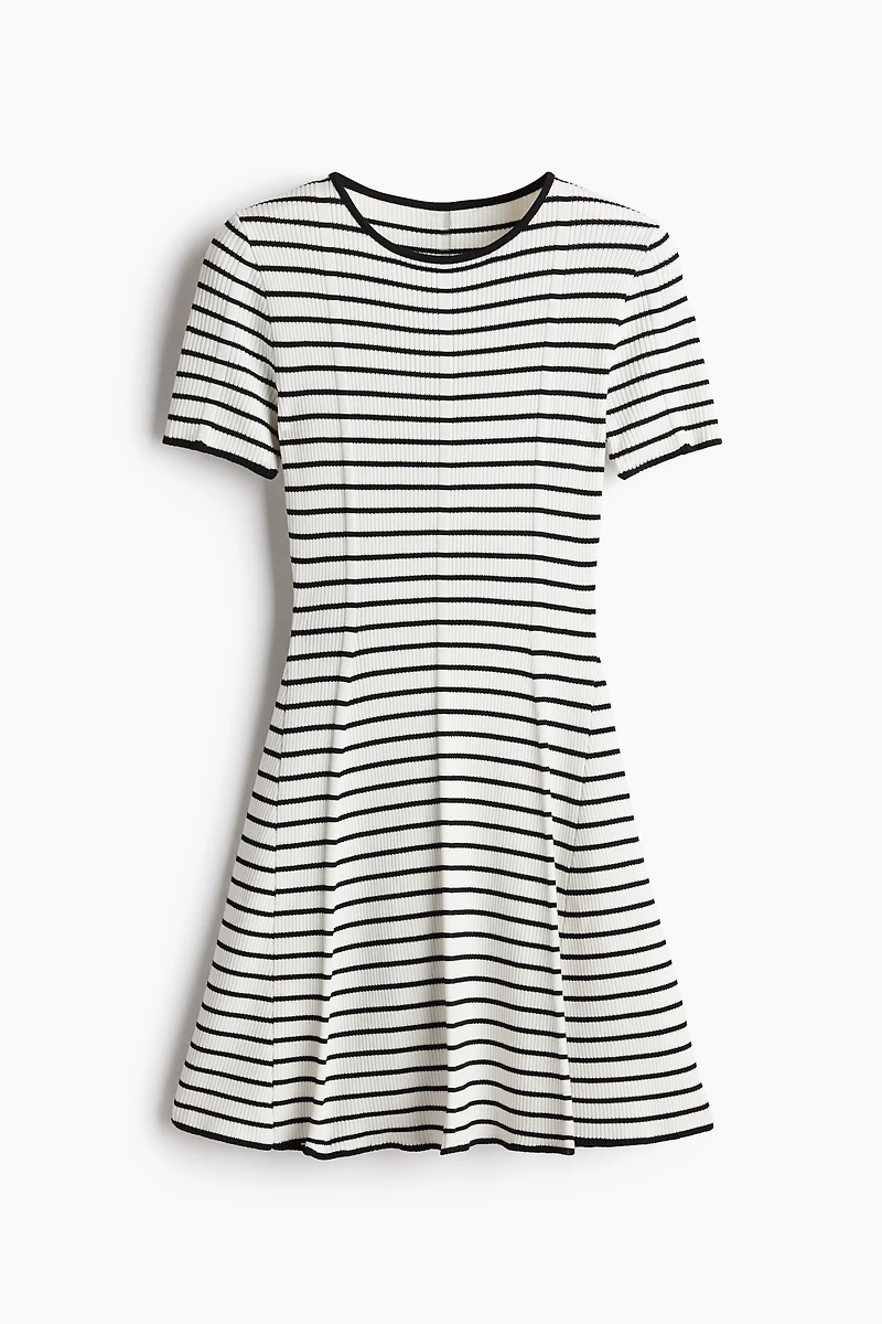 Rib-Knit Dress with Flared Skirt