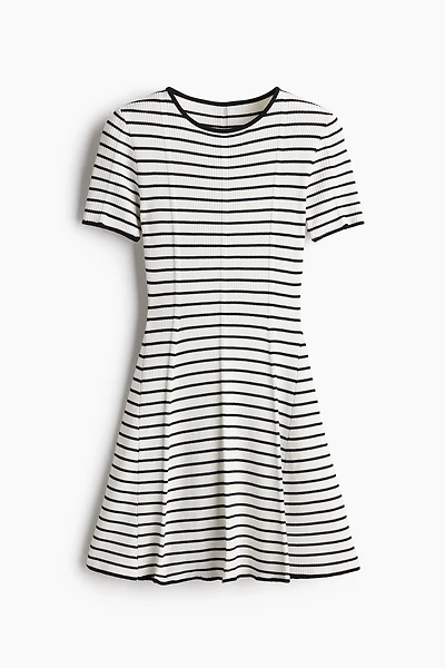Rib-Knit Dress with Flared Skirt
