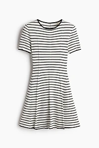 Rib-Knit Dress with Flared Skirt