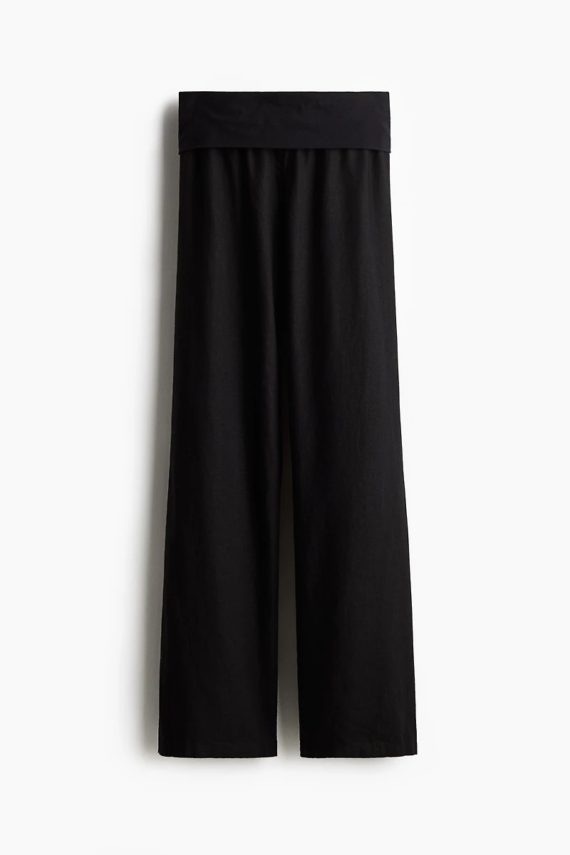 Foldover-Waist Linen-Blend Pants