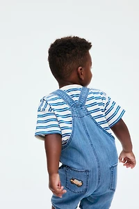Denim Overall Shorts with Embroidered Details
