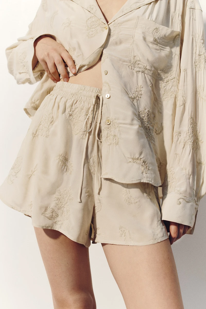 Embroidered Viscose Shorts