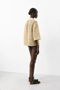 Crochet-Look Pullover Shirt