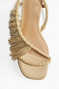 Fringe-Trimmed Heeled Sandals