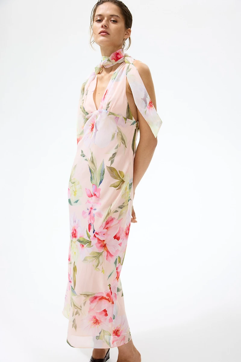 Scarf-Detail Chiffon Dress