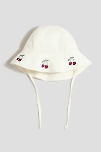 Muslin Sun Hat with Embroidery