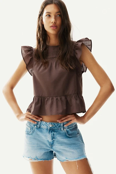 Lace-Inset Peplum Blouse