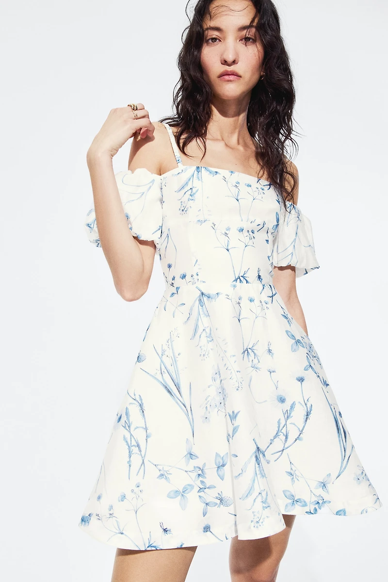 Linen-Blend Open-Shoulder Dress