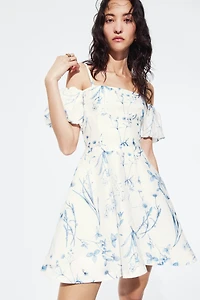 Linen-Blend Open-Shoulder Dress