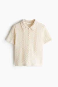 Short-Sleeved Crochet-Look Shirt