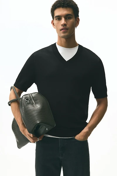 Regular-Fit Fine-Knit V-Neck T-Shirt