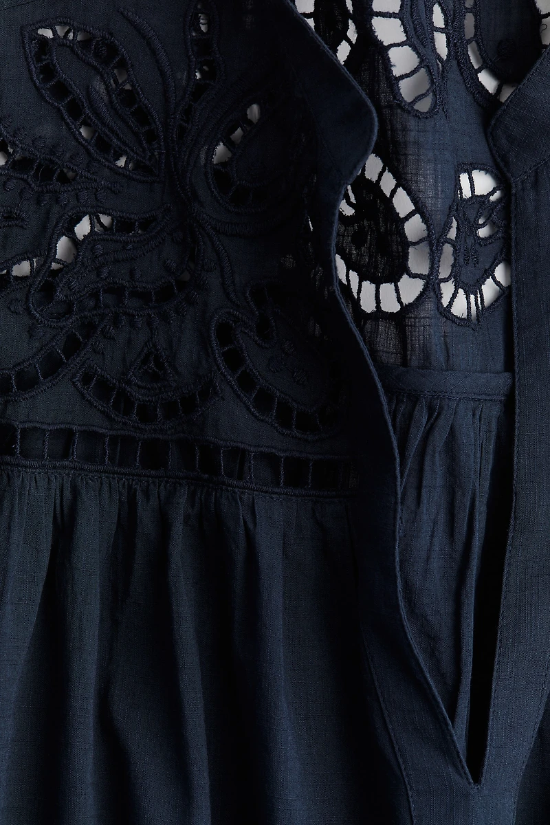 Flutter-Sleeve Dress with Eyelet Embroidery