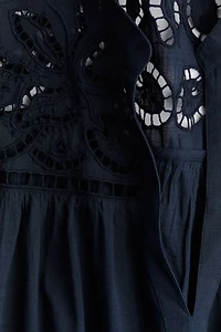 Flutter-Sleeve Dress with Eyelet Embroidery
