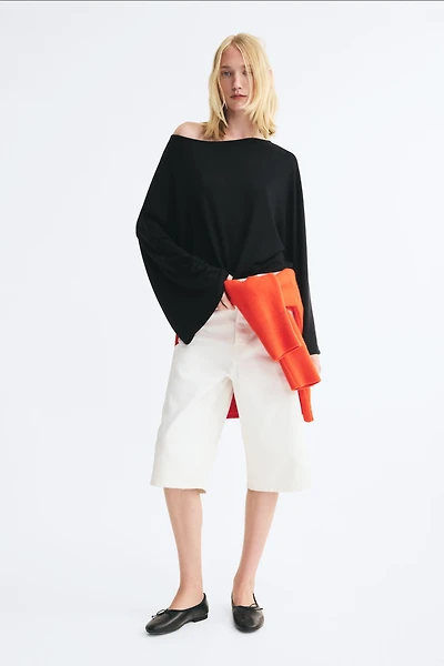 Textured Boat-Neck Top