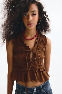 Tie-Detail Smocked Top