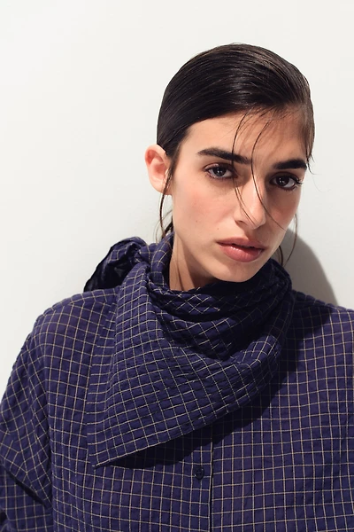 Seersucker Shirt with Scarf