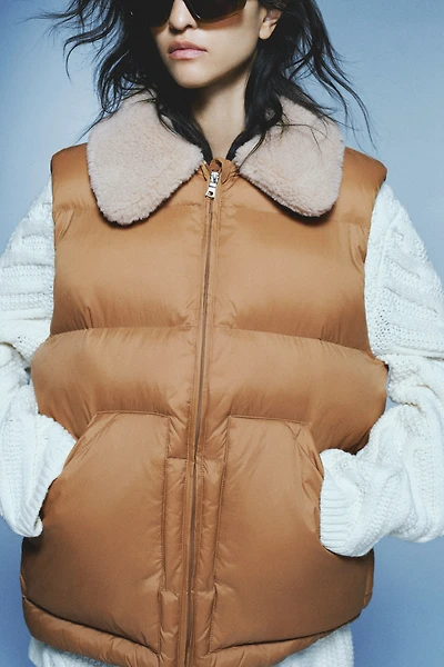 Puffer Vest with Teddy Fleece Collar
