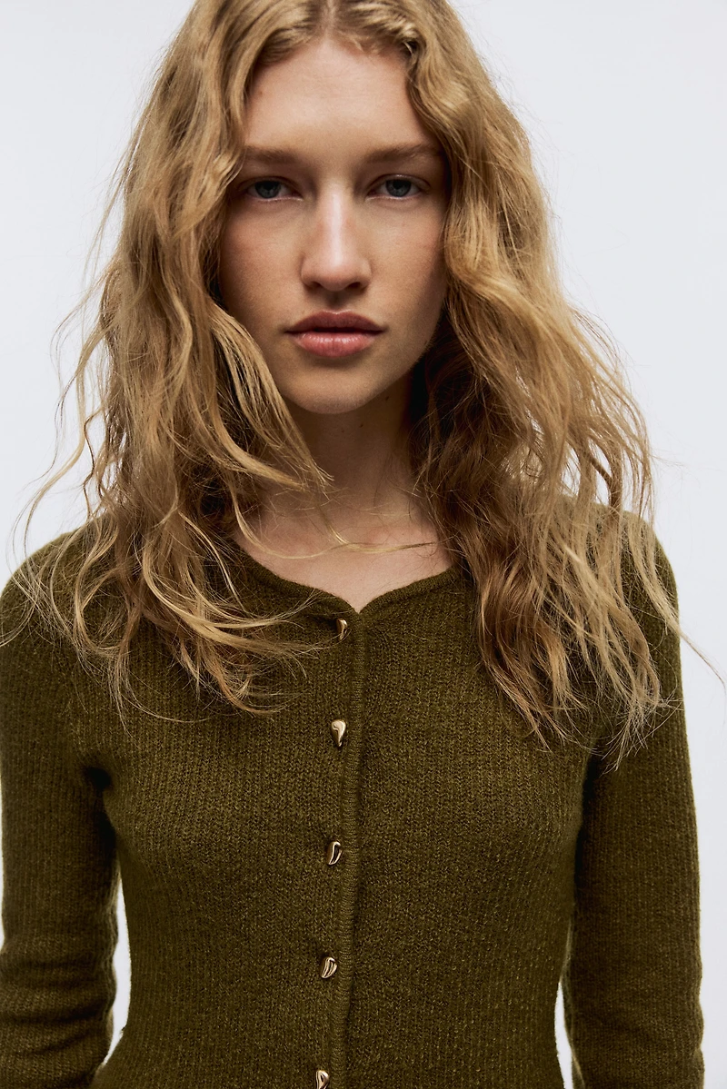 Rib-Knit Peplum Cardigan