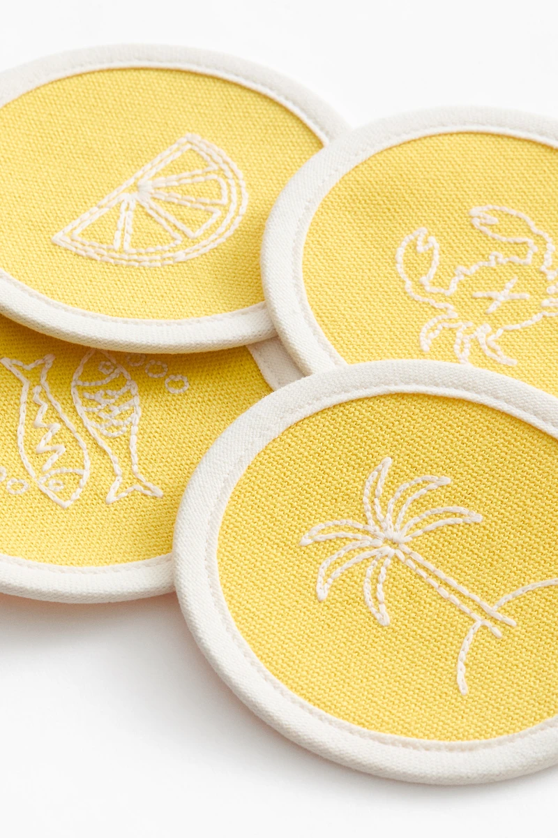 4-Pack Coasters with Embroidered Motif