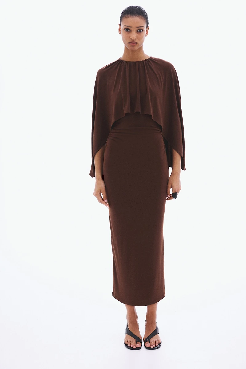 Draped Cape-Detail Dress