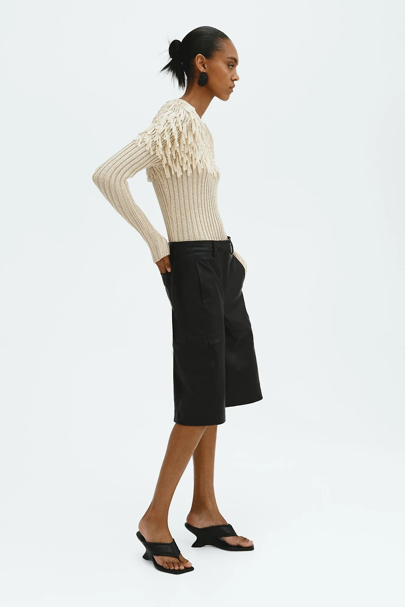 Fringe-Detail Rib-Knit Top