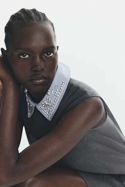 Embellished-Collar A-Line Dress