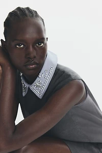 Embellished-Collar A-Line Dress