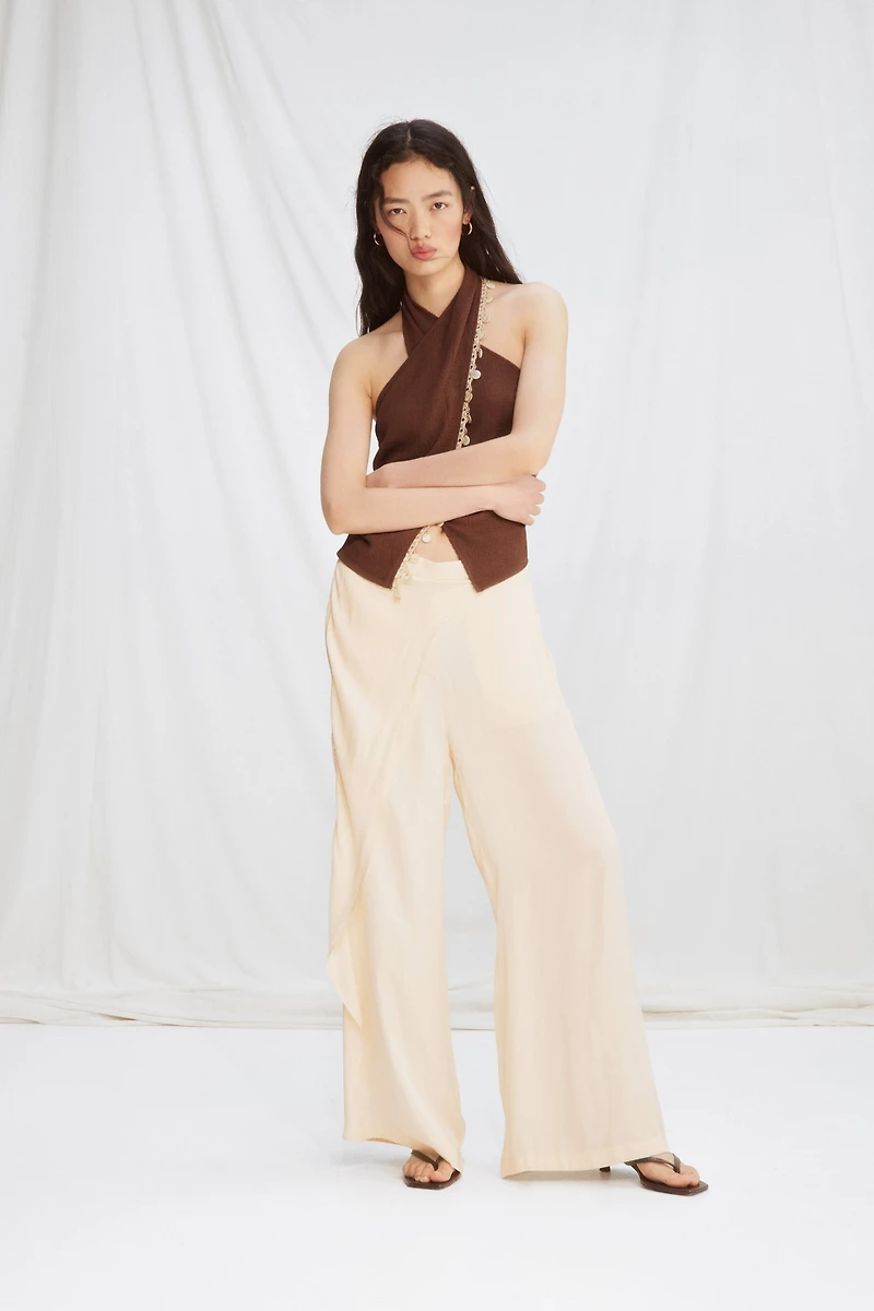 Wrap-Detail Satin Pants