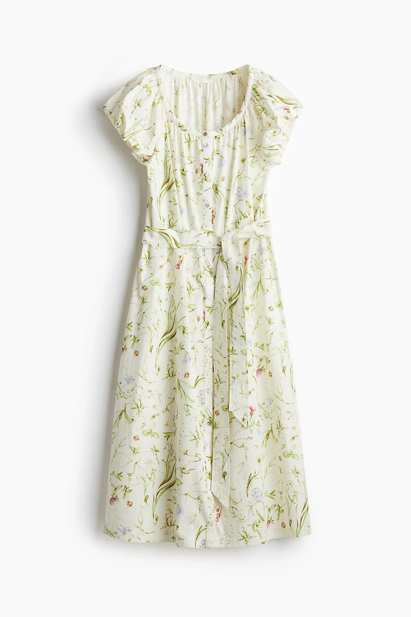 Robe en popeline à manches bouffantes