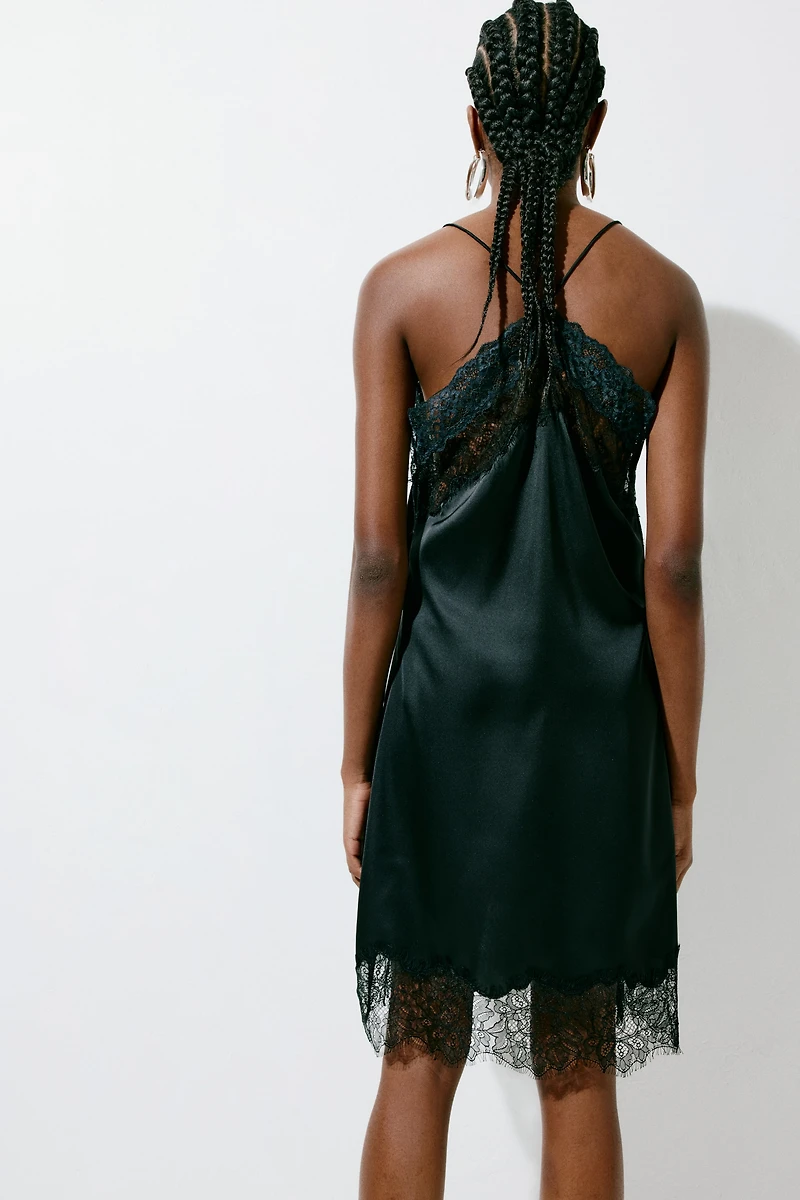 Lace-Trimmed Satin Dress