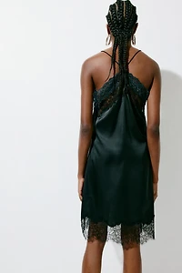 Lace-Trimmed Satin Dress