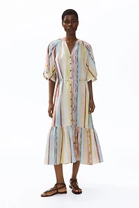 Short-Sleeved Tie-Belt Dress