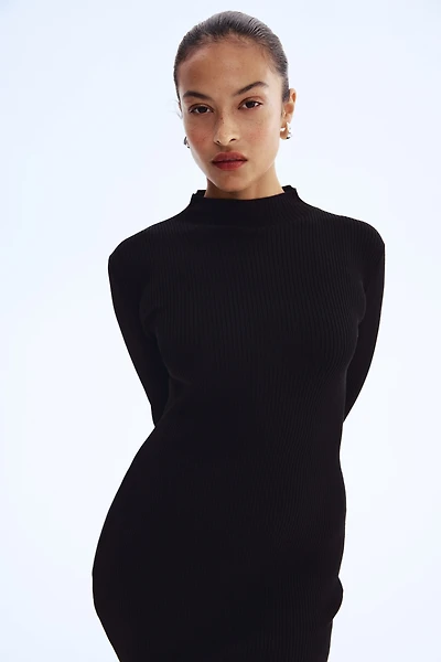 Rib-Knit Mock Turtleneck Dress