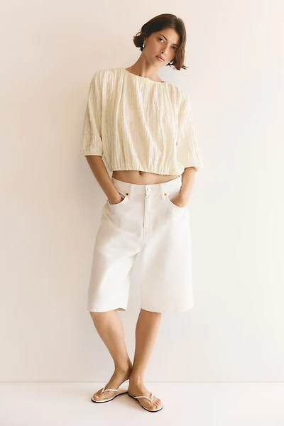 Textured Bubble-Hem Blouse