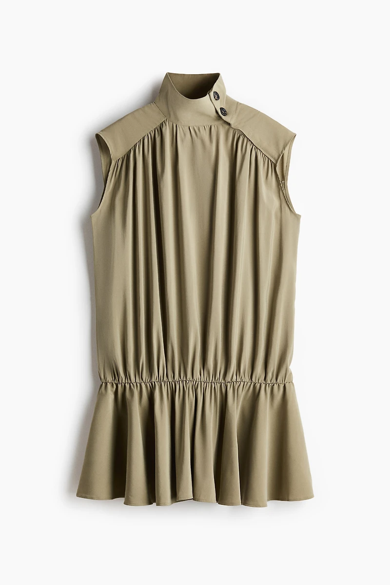 Button-Detail Dress with Flared Skirt