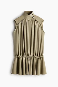 Button-Detail Dress with Flared Skirt
