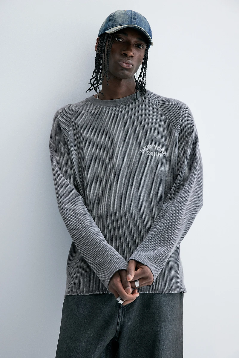 T-shirt gaufré classique à manches longues